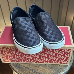 Vans Black/Black Checkered Slip-Ons New in Box Women 8 / Men 6.5